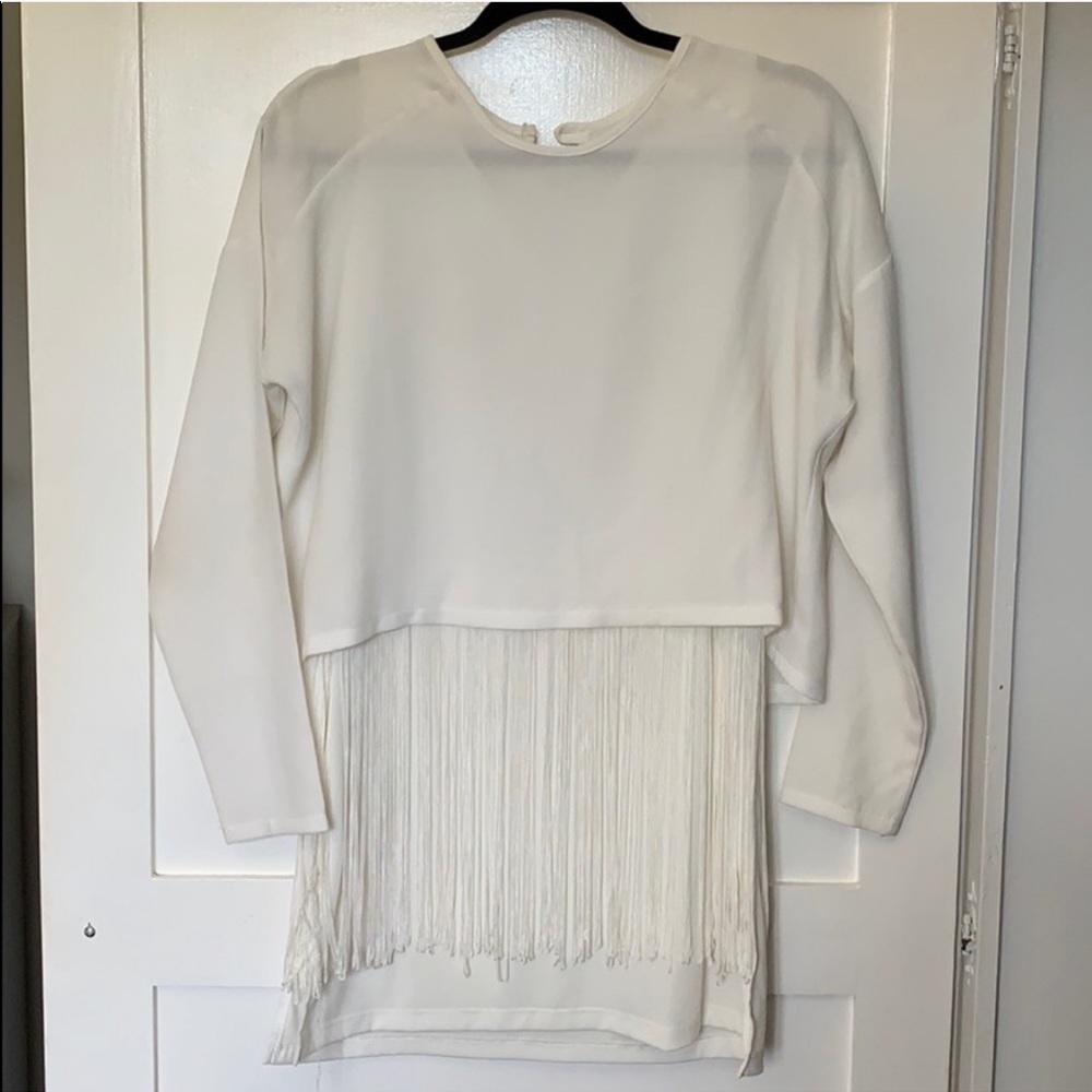 Vela white fringe long sleeve top